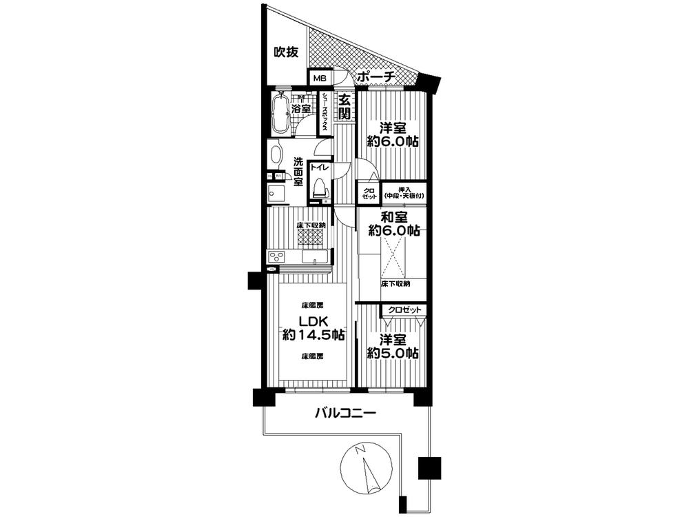 Floor plan. 3LDK, Price 28,300,000 yen, Footprint 70.4 sq m , Balcony area 16.34 sq m