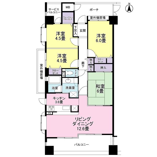 Floor plan. 4LDK, Price 39,800,000 yen, Occupied area 83.88 sq m , Balcony area 12.94 sq m