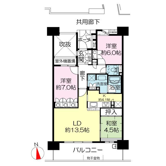 Floor plan. 3LDK, Price 34,800,000 yen, Occupied area 80.44 sq m , Balcony area 15.4 sq m