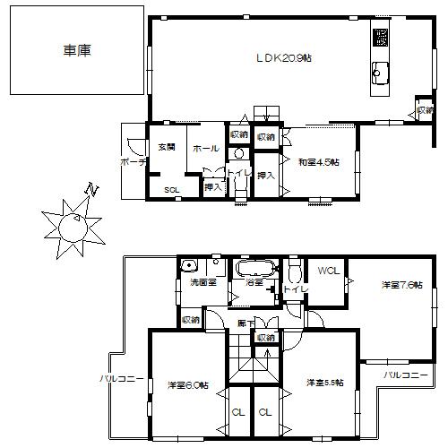 Floor plan. 45,500,000 yen, 4LDK, Land area 132.15 sq m , Building area 109.07 sq m