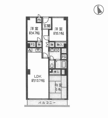 Floor plan. 3LDK, Price 16.5 million yen, Footprint 72 sq m , Balcony area 7.2 sq m Floor