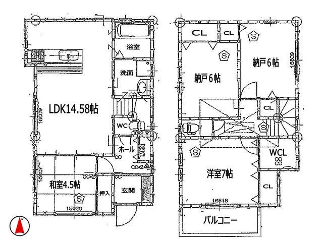 Floor plan. 39,500,000 yen, 4LDK, Land area 93.86 sq m , Building area 93.41 sq m 4LDK + walk-in closet