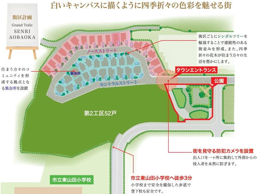 The entire compartment Figure. All 87 House, Plan lush streets were decorated in flowers and trees and the symbol tree of the four seasons. The entrance to the subdivision to aggregate in one place, Installing a security camera. It enhances the security of. <City block plan view>