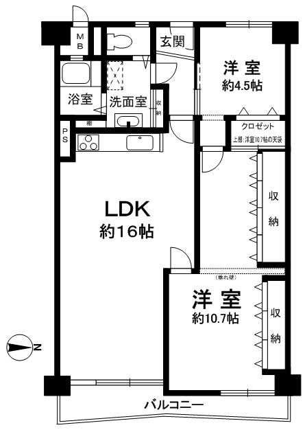 Floor plan. 2LDK, Price 11.9 million yen, Occupied area 71.04 sq m , Balcony area 6.98 sq m