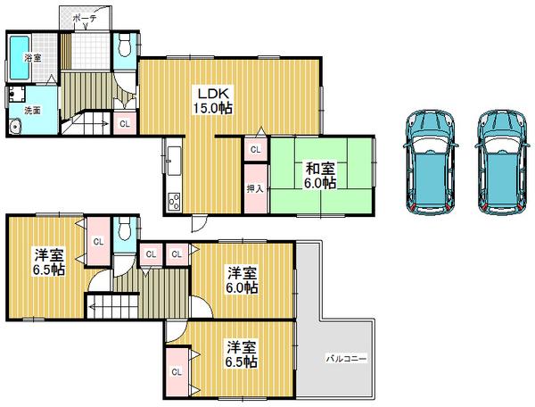 Floor plan. 33,800,000 yen, 4LDK, Land area 131.56 sq m , Building area 95.58 sq m balcony spacious ☆