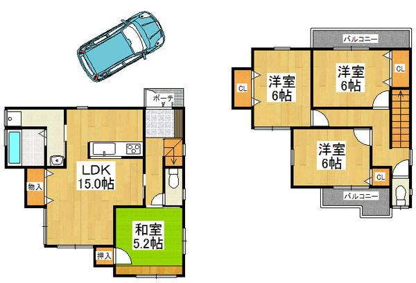 Floor plan. 34,800,000 yen, 4LDK, Land area 94.42 sq m , Building area 92.74 sq m spacious space, Whole family get along leisurely live house