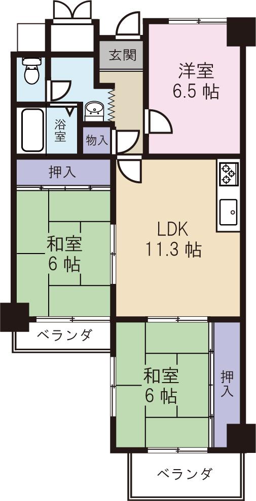 Floor plan. 3LDK, Price 15.9 million yen, Occupied area 68.27 sq m , Balcony area 7.66 sq m