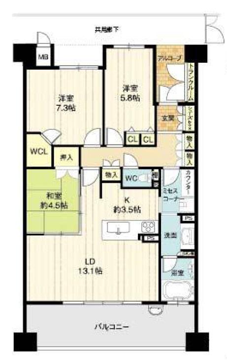 Floor plan. 3LDK, Price 29.5 million yen, Footprint 81.3 sq m , Balcony area 15.4 sq m