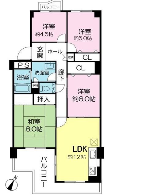 Floor plan. 4LDK, Price 17,900,000 yen, Occupied area 85.24 sq m , Balcony area 14.58 sq m