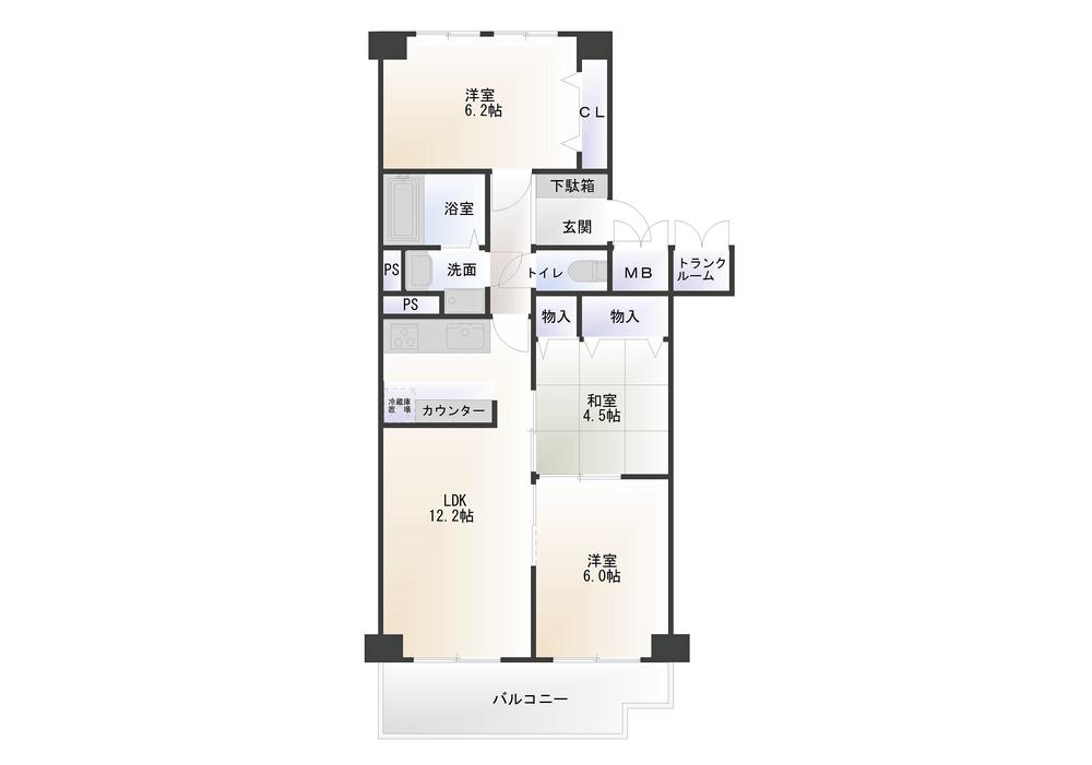 Floor plan. 3LDK, Price 12.5 million yen, Footprint 65.8 sq m , Balcony area 8.92 sq m