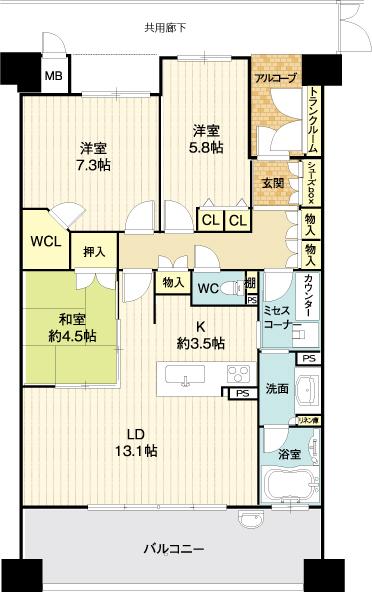 Floor plan. 3LDK, Price 29.5 million yen, Footprint 81.3 sq m , Balcony area 15.4 sq m