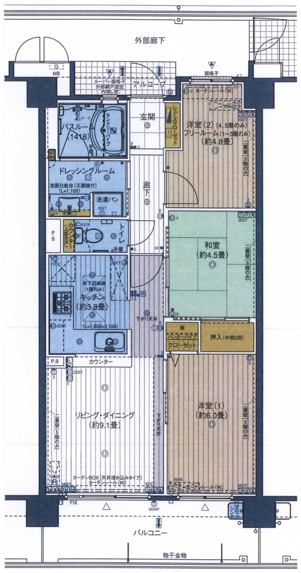 Floor plan. 3LDK, Price 26,800,000 yen, Occupied area 62.54 sq m , Balcony area 10.44 sq m