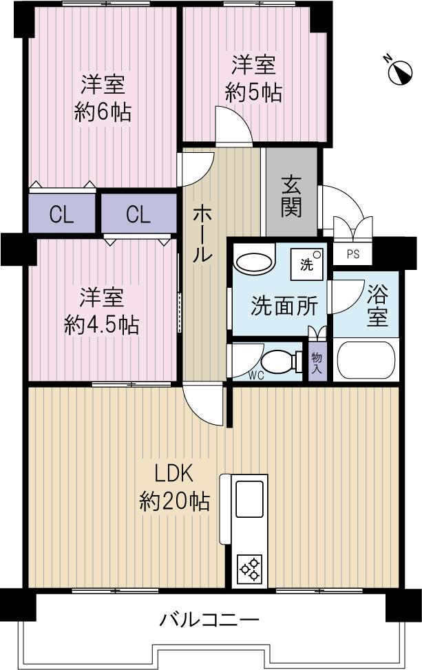Floor plan. 3LDK, Price 15.3 million yen, Occupied area 75.07 sq m , Balcony area 10.8 sq m