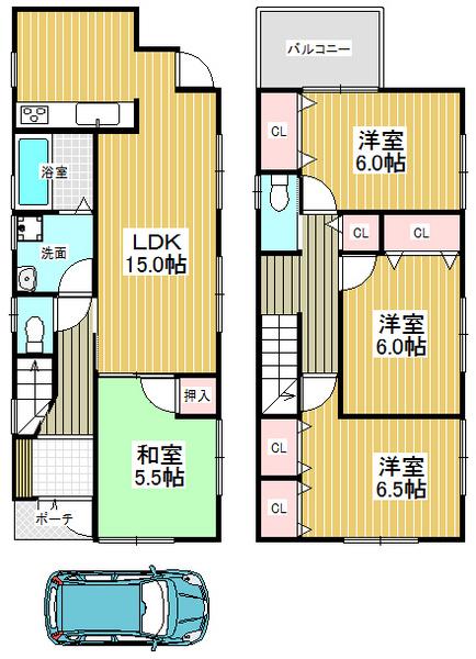 Floor plan. 30,800,000 yen, 4LDK, Land area 100.33 sq m , Comfortable new life in the building area 97.2 sq m in town