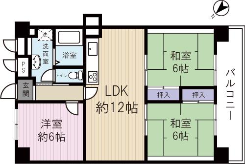 Floor plan. 3LDK, Price 17,900,000 yen, Occupied area 70.13 sq m , Balcony area 9.28 sq m