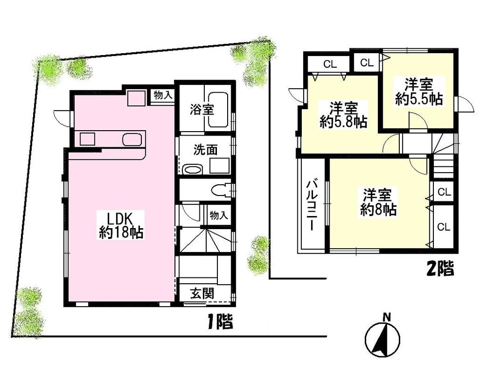 Building plan example (floor plan). Building plan example (building price 1730 Ten thousand yen, Building area  78.04  sq m )