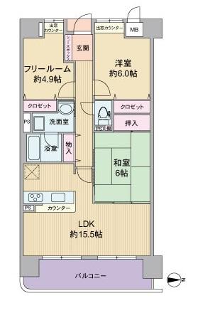 Floor plan. 3LDK, Price 22,800,000 yen, Footprint 77.2 sq m , Balcony area 10.32 sq m