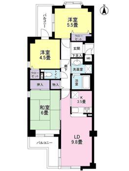 Floor plan. 3LDK, Price 18,800,000 yen, Occupied area 64.85 sq m , Balcony area 9.18 sq m inverted type It is the room carefully your