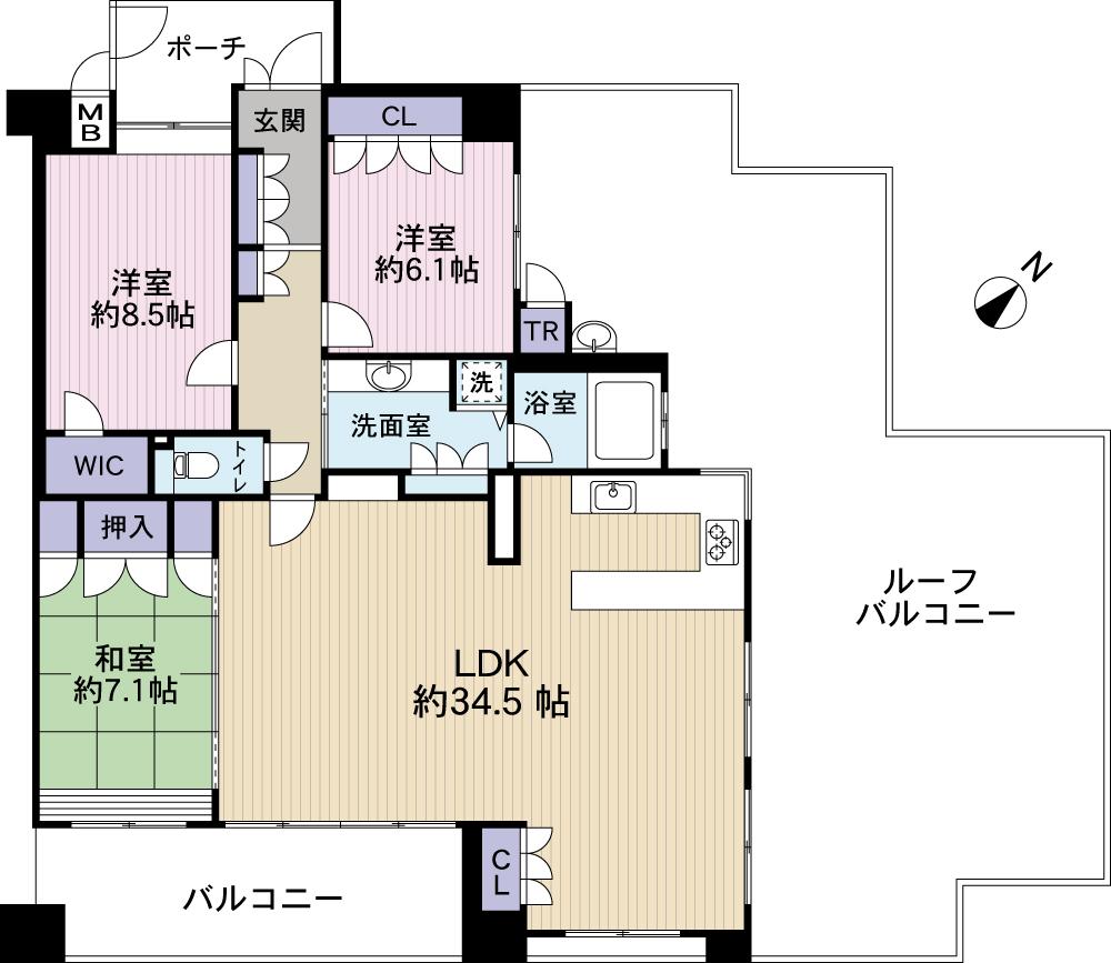 Floor plan. 3LDK, Price 37,800,000 yen, Footprint 123.23 sq m , Balcony area 13.25 sq m