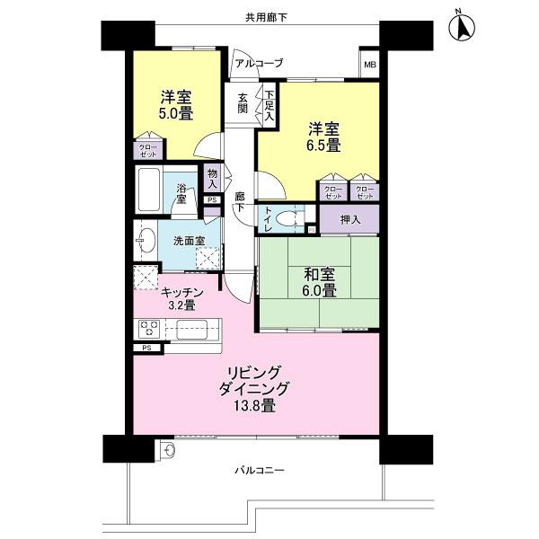 Floor plan. 3LDK, Price 32,900,000 yen, Occupied area 75.19 sq m , Balcony area 16.91 sq m 3LD ・ K type