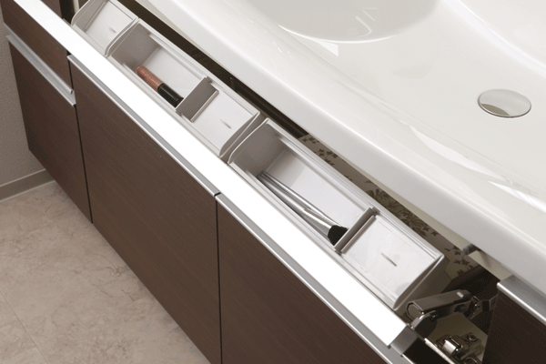 Bathing-wash room.  [Washbasin storage] Utilizing the dead space under the bowl, Storage that can clean and organize the small articles are available (same specifications)