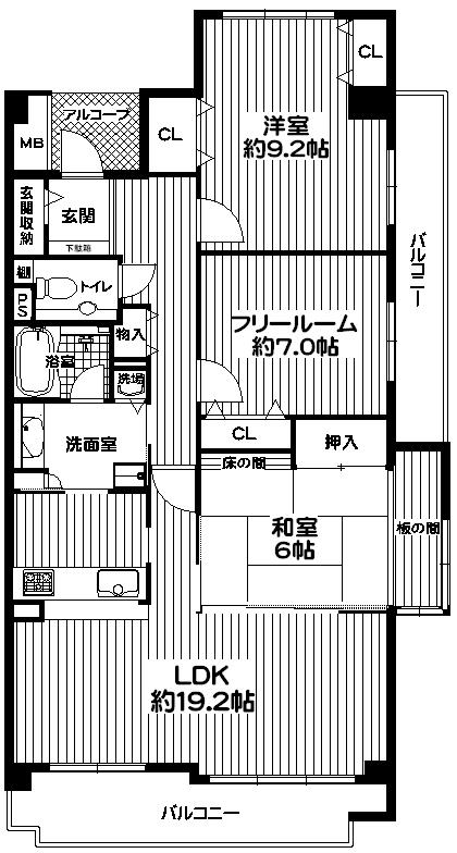 Floor plan. 3LDK, Price 32,800,000 yen, Occupied area 97.99 sq m , Balcony area 15.85 sq m