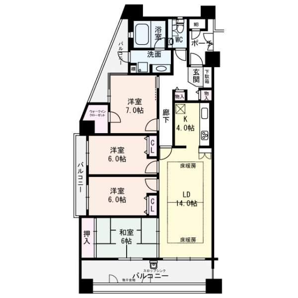 Floor plan. 4LDK, Price 38,900,000 yen, Occupied area 98.92 sq m , Balcony area 25.23 sq m