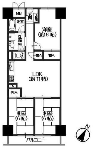 Floor plan. 3LDK, Price 10.5 million yen, Occupied area 68.75 sq m , Balcony area 6.6 sq m