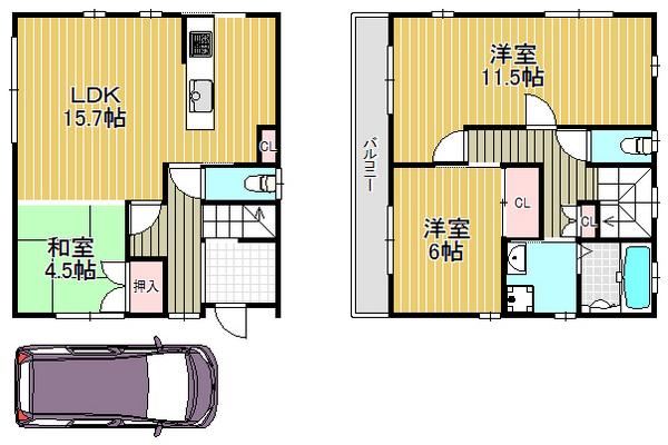 Floor plan. 33,500,000 yen, 3LDK, Land area 90.66 sq m , Attached to the building area 90.18 sq m Free Plan, Floor change Allowed!