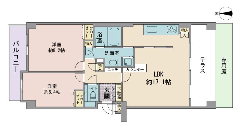 Floor plan. 2LDK, Price 23.5 million yen, Occupied area 73.03 sq m , Balcony area 19.78 sq m