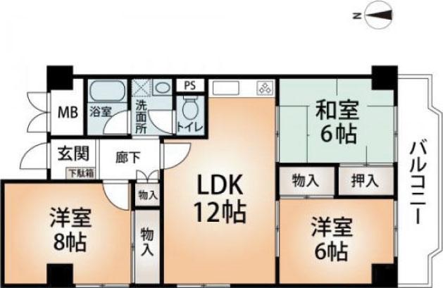 Floor plan. 3LDK, Price 16.8 million yen, Occupied area 72.21 sq m , Balcony area 7.82 sq m square room ・ High floor