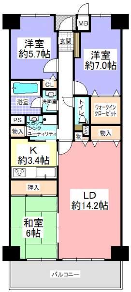 Floor plan. 3LDK, Price 17,900,000 yen, Occupied area 83.97 sq m , Balcony area 9.45 sq m