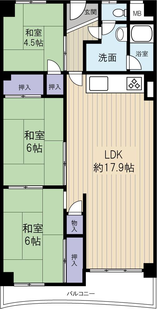 Floor plan. 3LDK, Price 10.8 million yen, Occupied area 71.04 sq m , Balcony area 6.98 sq m