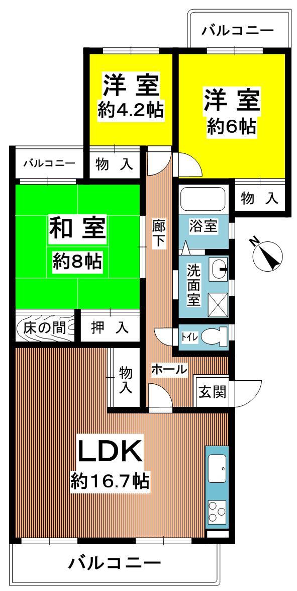 Floor plan. 3LDK, Price 13.5 million yen, Occupied area 80.55 sq m , Balcony area 10.85 sq m