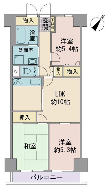 Floor plan. 3LDK, Price 17.5 million yen, Occupied area 63.28 sq m , Balcony area 6.72 sq m