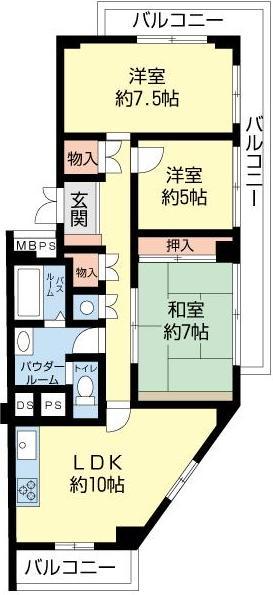 Floor plan. 3LDK, Price 10.8 million yen, Occupied area 69.84 sq m , Balcony area 16.46 sq m