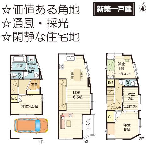 Floor plan. 26,800,000 yen, 4LDK, Land area 46.89 sq m , Newly built single-family building area 93.7 sq m Suita. For the first time of my home.