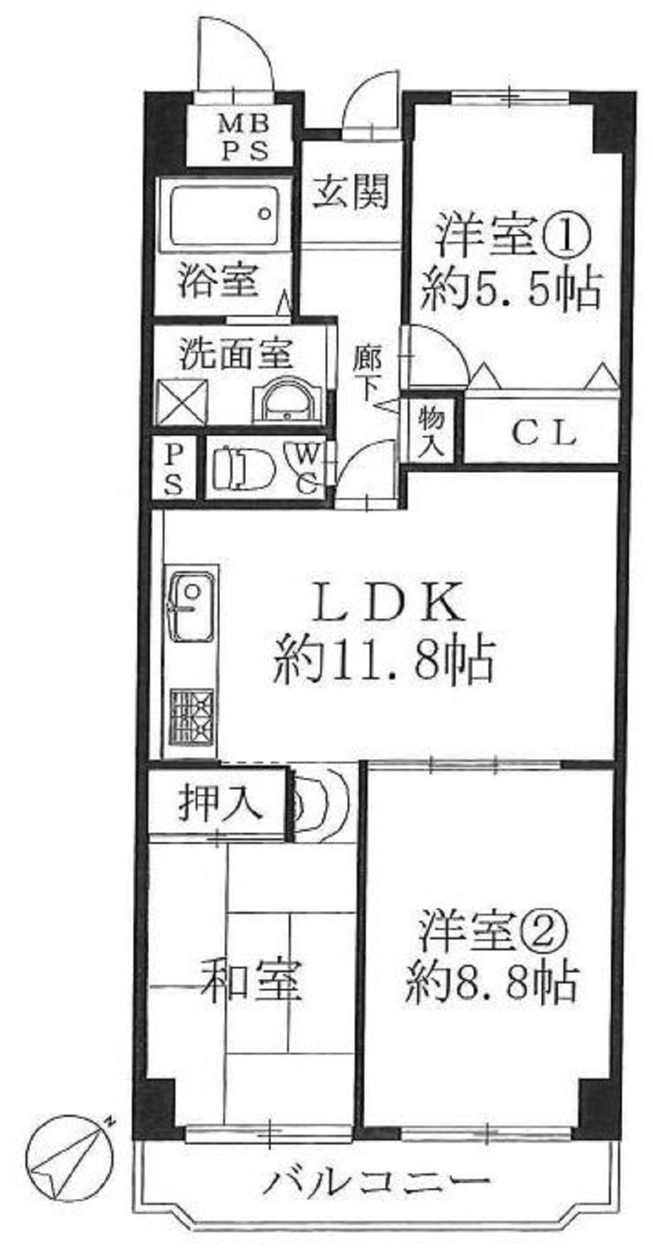 Floor plan. 3LDK, Price 14.8 million yen, Occupied area 71.87 sq m , Balcony area 8.43 sq m