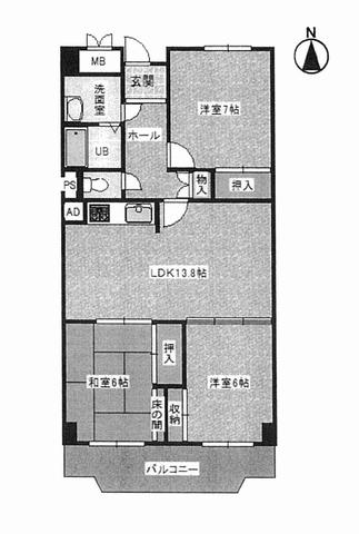 Floor plan. 3LDK, Price 11 million yen, Footprint 74.7 sq m , Balcony area 8.85 sq m Floor