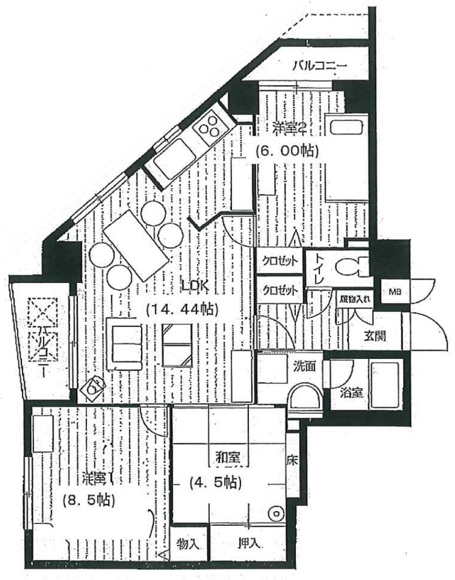 Floor plan. 3LDK, Price 22,800,000 yen, Occupied area 64.76 sq m , Balcony area 5.71 sq m floor plan 3LDK