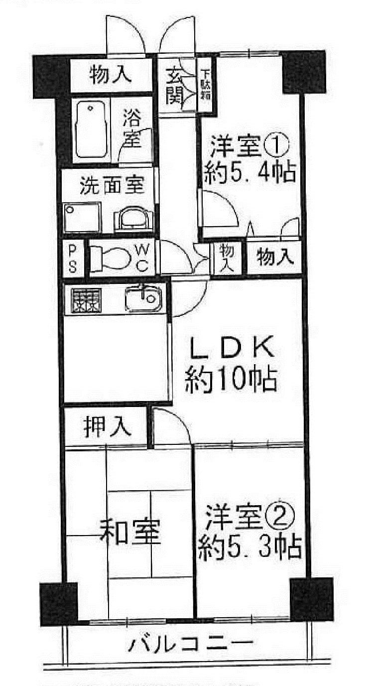Floor plan. 3LDK, Price 17.5 million yen, Occupied area 63.28 sq m , Spacious space of the balcony area 6.72 sq m 3LDK