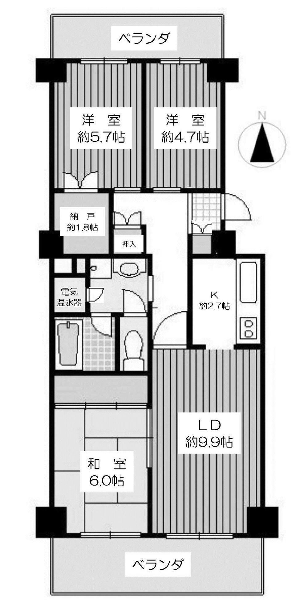 Floor plan. 3LDK + S (storeroom), Price 15.3 million yen, Occupied area 70.93 sq m , Spacious space of the balcony area 14.28 sq m 3LDK + S