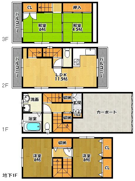 Floor plan. 19,800,000 yen, 4LDK, Land area 46.61 sq m , Building area 117.72 sq m site