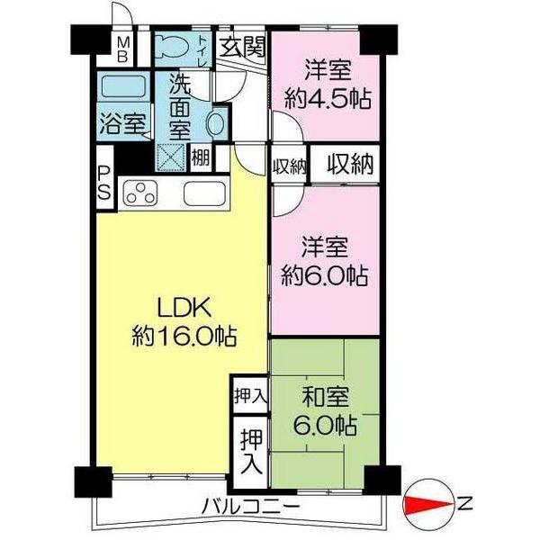 Floor plan. 3LDK, Price 13.5 million yen, Occupied area 71.04 sq m , Balcony area 6.98 sq m