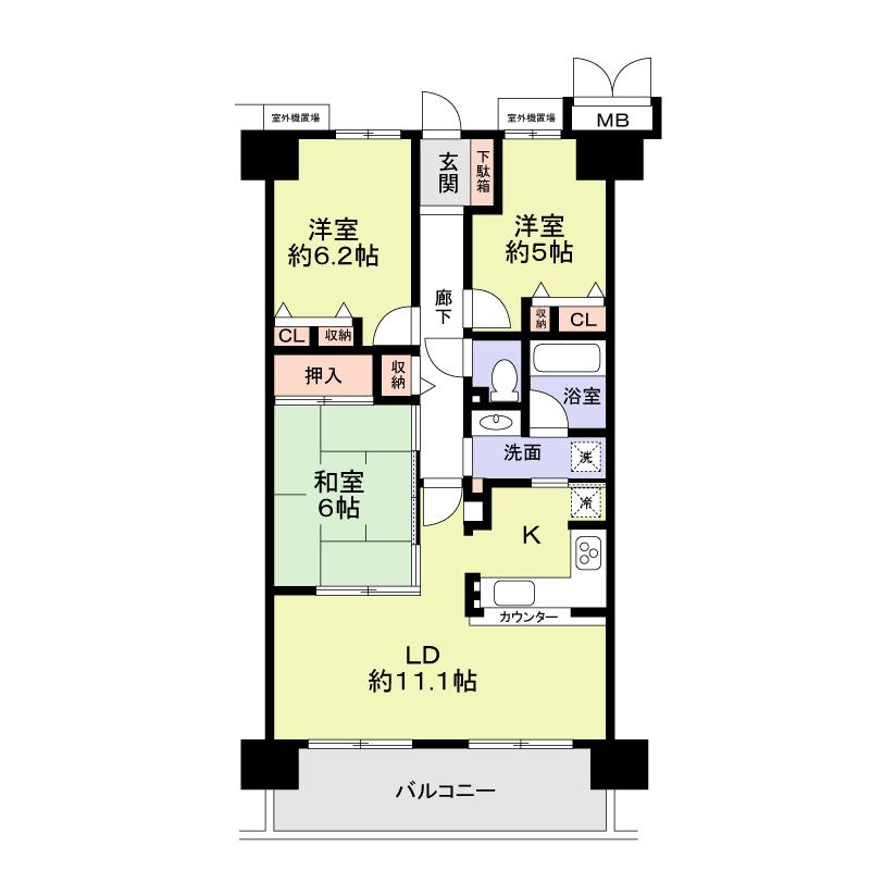 Floor plan. 3LDK, Price 22,800,000 yen, Occupied area 70.68 sq m , Balcony area 11.16 sq m