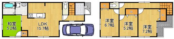 Floor plan. 33,800,000 yen, 4LDK, Land area 88.7 sq m , Building area 93.96 sq m convenient parking with space, Residence of 4LDK