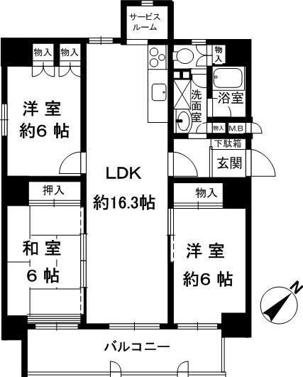 Floor plan. 3LDK, Price 20.8 million yen, Footprint 77.9 sq m , Balcony area 12.54 sq m