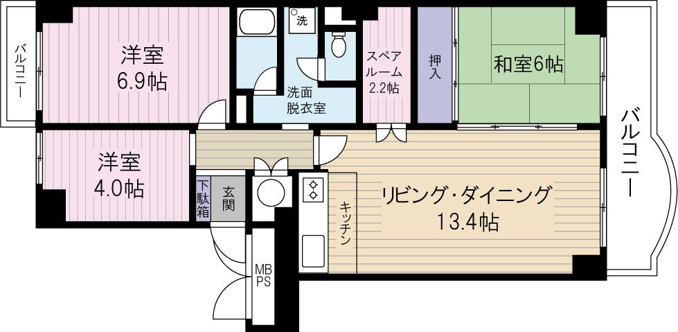 Floor plan. 3LDK, Price 9.8 million yen, Occupied area 70.53 sq m , Balcony area 7.85 sq m