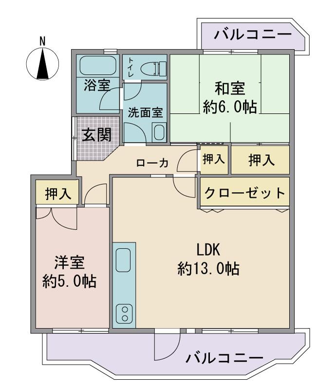 Floor plan. 2LDK, Price 13.8 million yen, Occupied area 61.35 sq m , Balcony area 11.94 sq m