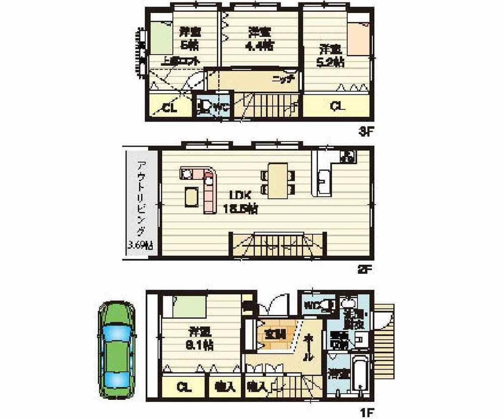 Floor plan. 34,500,000 yen, 4LDK, Land area 75.71 sq m , Building area 103.05 sq m